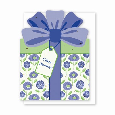Die Cut Present Birthday Card Purple Buds