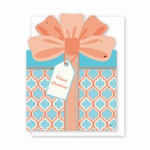 Die Cut Present Birthday Card Coral/Blue Geo